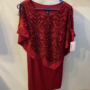 Red open shoulder dress